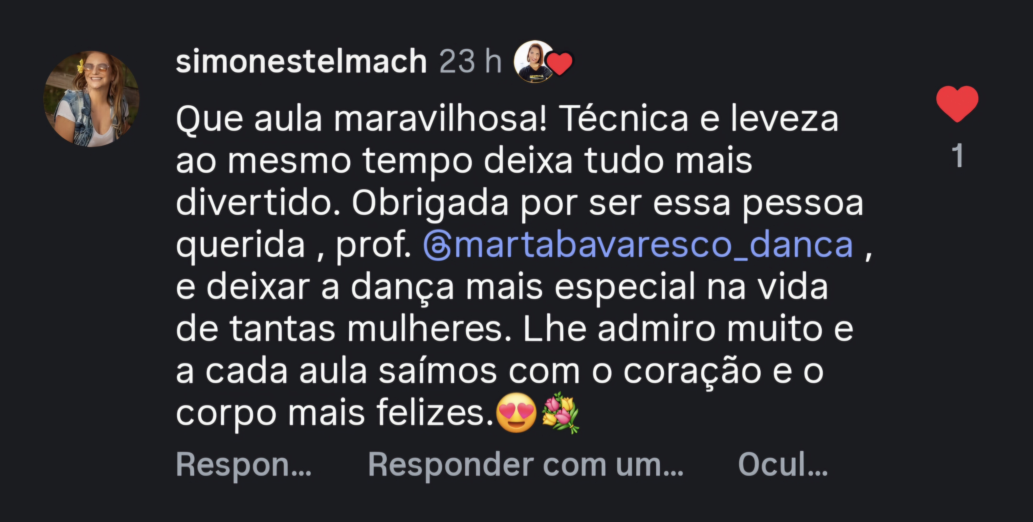 Comentário de Simone Stermach sobre o Workshop Descubra Sua Dança